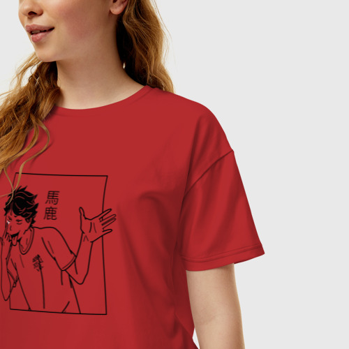 Женская футболка хлопок Oversize Ойкава Тоору Haikyuu, цвет красный - фото 3