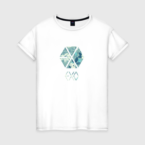 Женская футболка из хлопка с принтом Exo Цветы, вид спереди №1