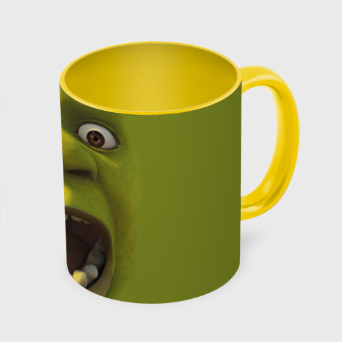 Кружка с полной запечаткой Shrek is yelling, цвет белый + желтый - фото 3