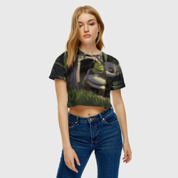 Женская футболка Crop-top 3D Somebody Once Told Me - Шрек выходит из туалета - фото 2