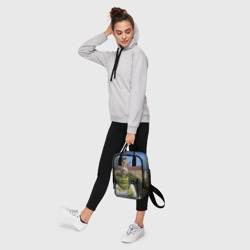 Рюкзак с принтом Шрек, Кот и Осёл для женщины, вид на модели спереди №4. Цвет основы: белый