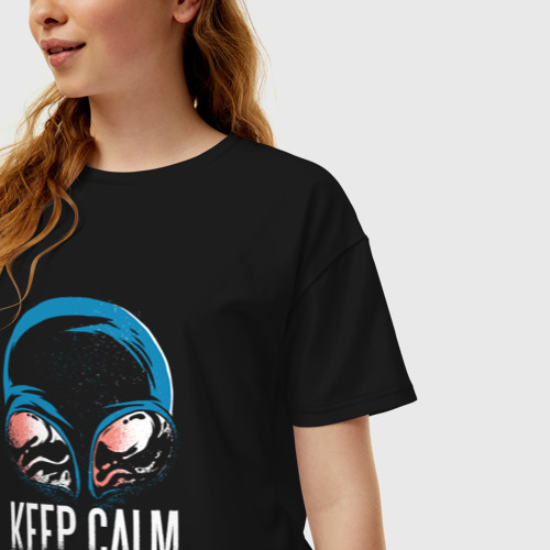 Женская футболка хлопок Oversize Keep Calm Земляне странные, цвет черный - фото 3