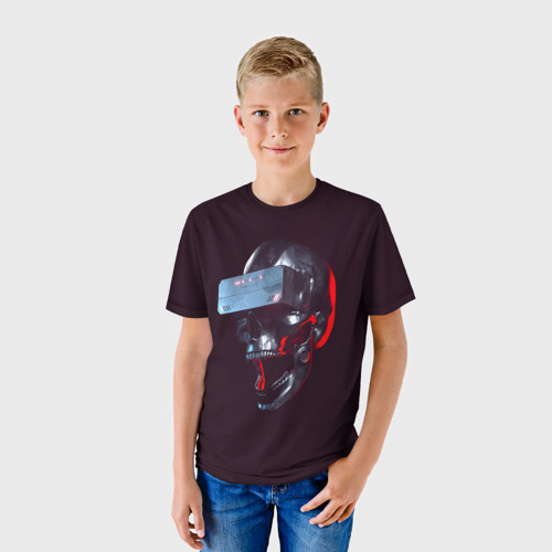 Детская футболка 3D с принтом Череп с VR, фото на моделе #1