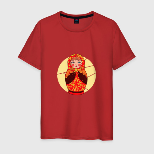 Мужская футболка хлопок Матрёшка расписная с хохломой, цвет красный