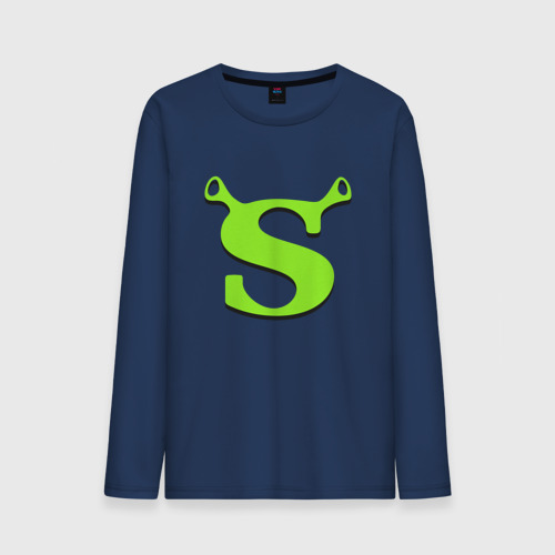 Мужской лонгслив хлопок Shrek Logo +спина, цвет темно-синий