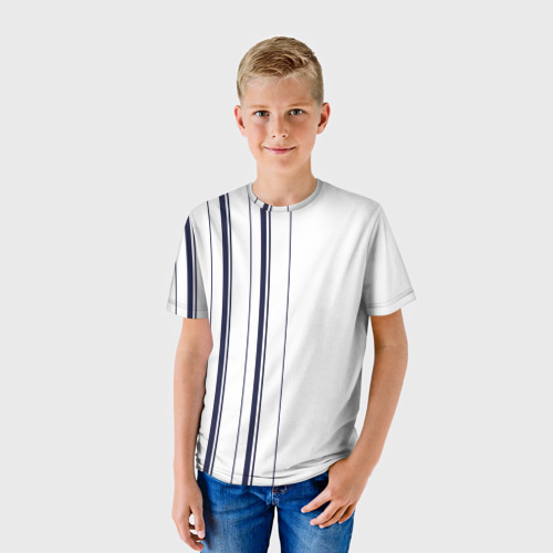 Детская футболка 3D Белые и синие полосы Stripes, цвет 3D печать - фото 3
