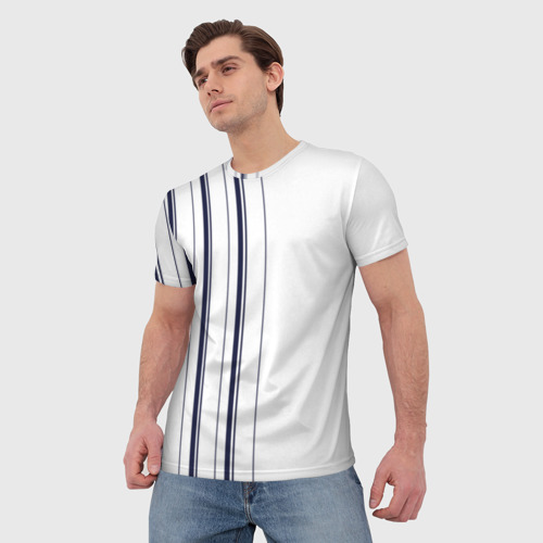 Мужская футболка 3D Белые и синие полосы Stripes, цвет 3D печать - фото 3