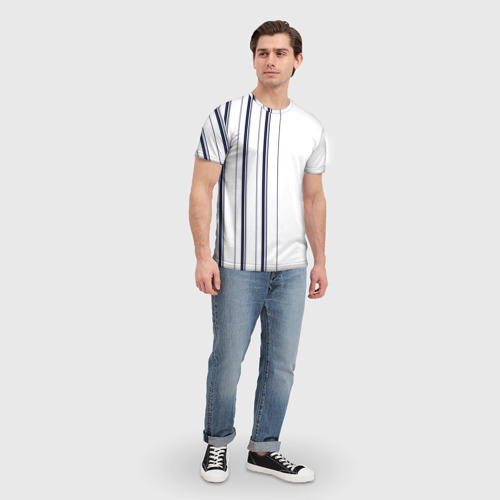 Мужская футболка 3D Белые и синие полосы Stripes, цвет 3D печать - фото 5