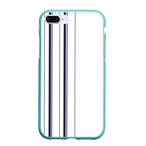 Чехол для iPhone 7Plus/8 Plus матовый Белые и синие полосы Stripes, цвет мятный