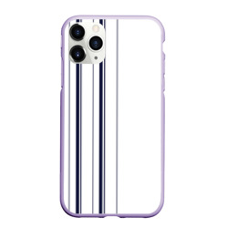 Чехол для iPhone 11 Pro матовый Белые и синие полосы Stripes