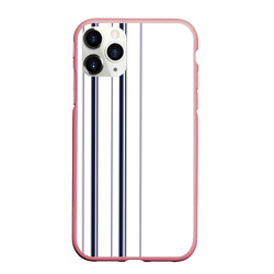 Чехол для iPhone 11 Pro Max матовый Белые и синие полосы Stripes