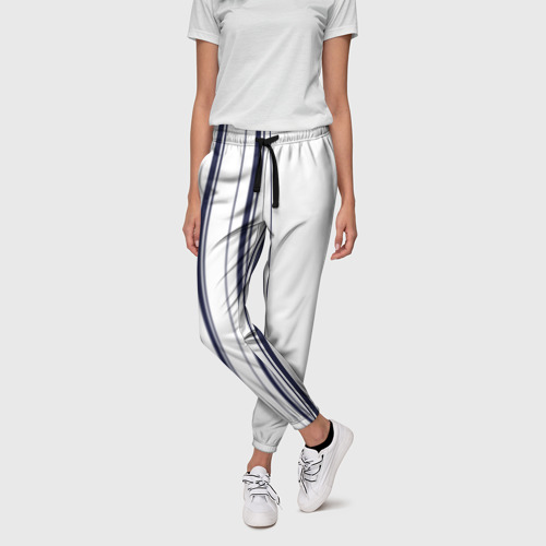 Женские брюки 3D Белые и синие полосы Stripes, цвет 3D печать - фото 3