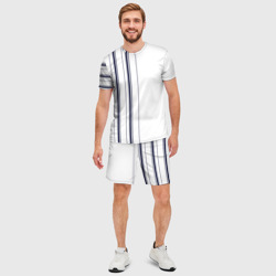 Мужской костюм с шортами 3D Белые и синие полосы Stripes - фото 2