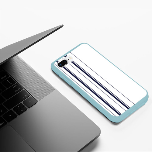 Чехол для iPhone 7Plus/8 Plus матовый Белые и синие полосы Stripes, цвет мятный - фото 5