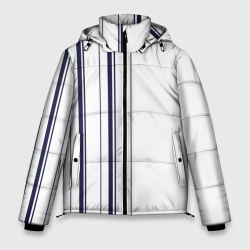 Мужская зимняя куртка 3D Белые и синие полосы Stripes, цвет светло-серый