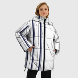 Женская зимняя куртка Oversize Белые и синие полосы Stripes - фото 2