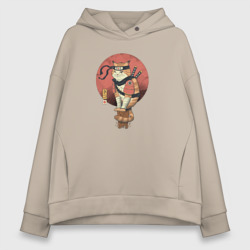 Женское худи Oversize хлопок Кот самурай