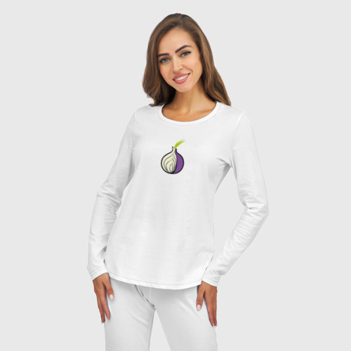 Женская пижама с лонгсливом хлопок Tor Browser, цвет белый - фото 5