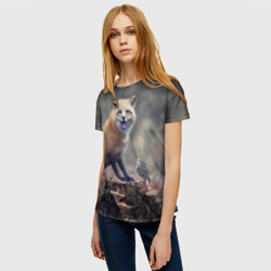 Женская футболка 3D Лисица и  птичка - фото 2
