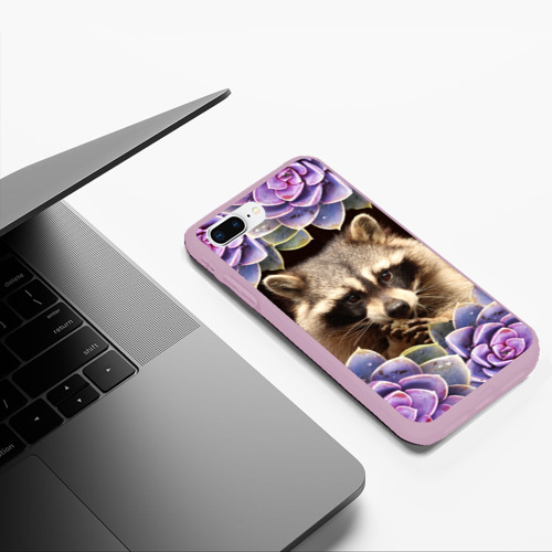 Чехол для iPhone 7Plus/8 Plus матовый с принтом Енот среди цветов, фото #5