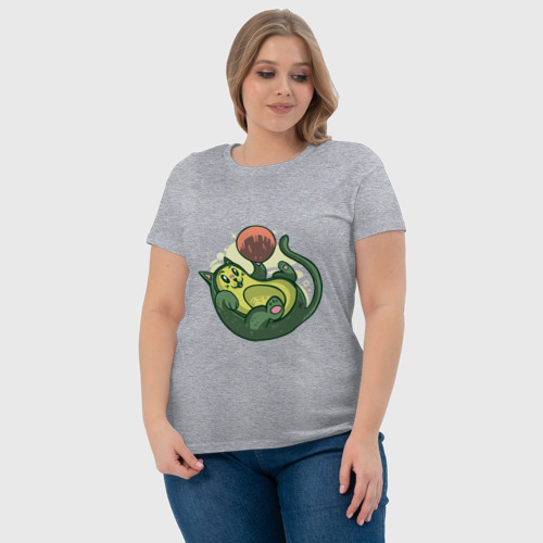 Женская футболка хлопок с принтом Котёнок авокадо играется, фото #4