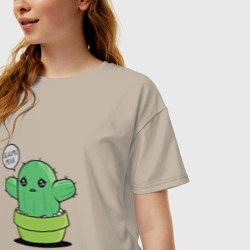 Женская футболка хлопок Oversize Милый кактус хочет обнимашек - фото 2