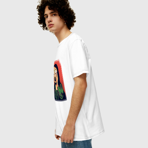Мужская футболка хлопок Oversize Мона Лиза Крик Мунка пародия, цвет белый - фото 5