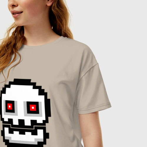 Женская футболка хлопок Oversize Skull Geometry Dash, цвет миндальный - фото 3