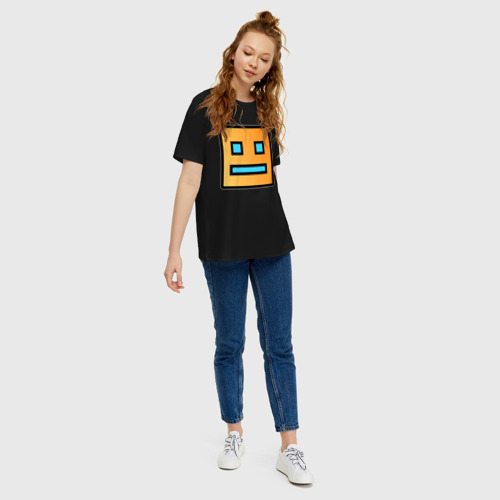 Женская футболка хлопок Oversize Geometry Dash, цвет черный - фото 5