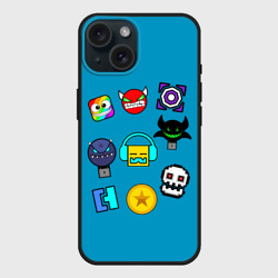 Чехол силиконовый для Apple iPhone 15 матовый Geometry Dash Icons