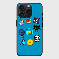 Чехол силиконовый для Apple iPhone 15 Pro матовый Geometry Dash Icons