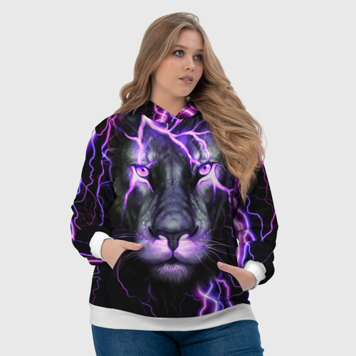 Женская толстовка 3D Неоновый Лев neon lion, цвет 3D печать - фото 6