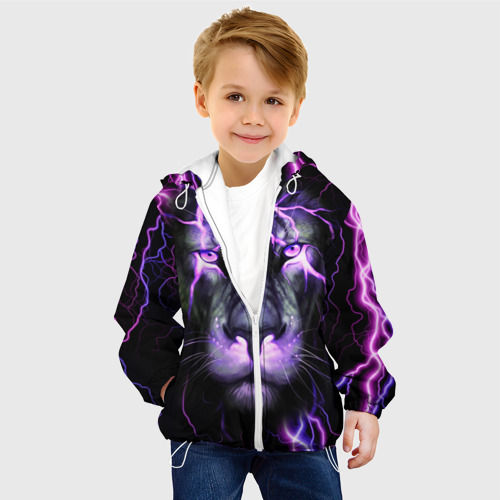 Детская куртка 3D Неоновый Лев neon lion, цвет белый - фото 3
