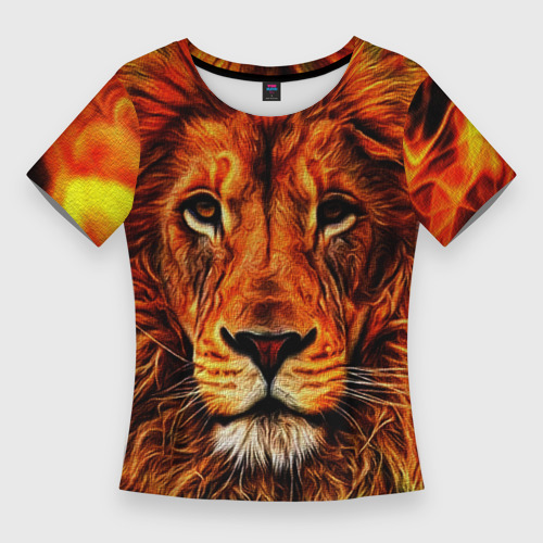 Женская футболка 3D Slim Огненные лев, цвет 3D печать