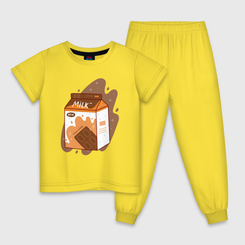 Детская пижама хлопок Коробка шоколадного молока, цвет желтый
