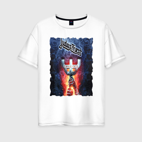 Женская футболка оверсайз из хлопка с принтом Judas Priest рок группа, вид спереди №1