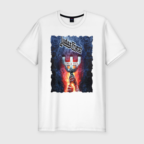 Мужская приталенная футболка из хлопка с принтом Judas Priest рок группа, вид спереди №1