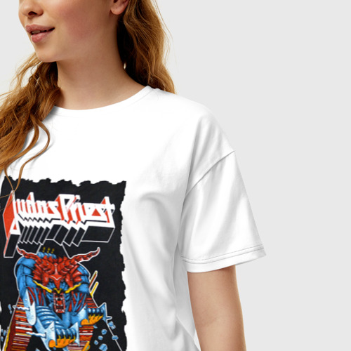 Женская футболка хлопок Oversize Judas Priest fight, цвет белый - фото 3
