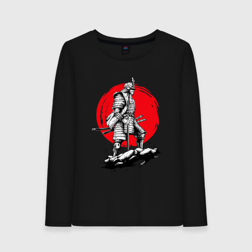 Женский лонгслив хлопок с принтом Воин-самурай, вид спереди #2