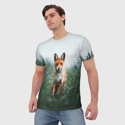 Мужская футболка 3D Лисица в зелени - фото 2