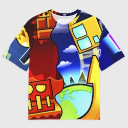 Женская футболка oversize 3D Geometry Dash геометри Даш
