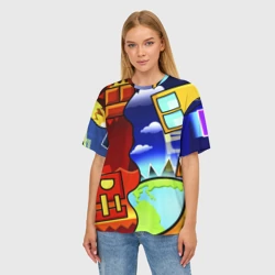 Женская футболка oversize 3D Geometry Dash геометри Даш - фото 2