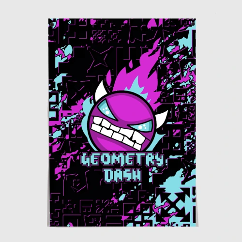 Постер Geometry Dash angry smiley face