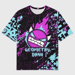 Женская футболка oversize 3D Geometry Dash angry smiley face