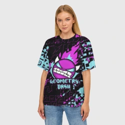 Женская футболка oversize 3D Geometry Dash angry smiley face - фото 2