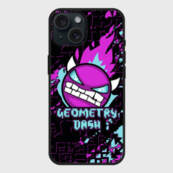 Чехол силиконовый для Apple iPhone 15 матовый Geometry Dash angry smiley face