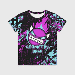 Детская футболка 3D Geometry Dash angry smiley face