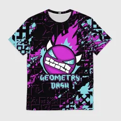 Мужская футболка 3D Geometry Dash angry smiley face