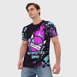 Мужская футболка 3D Geometry Dash angry smiley face - фото 2