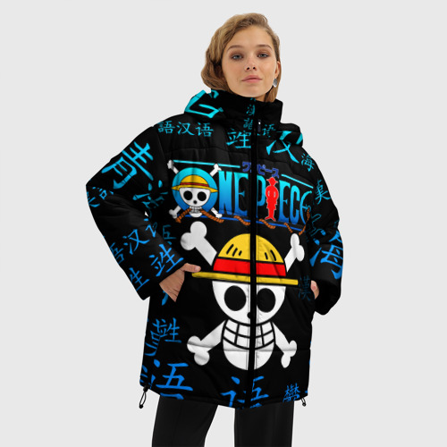 Женская зимняя куртка 3D с принтом One piece Ван Пис иероглиф, фото на моделе #1